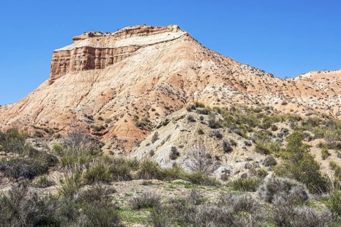 Colorful mountain in the Gorafe desert, rock formations, Gorafe Desert, UNESCO Granada Geopark,
