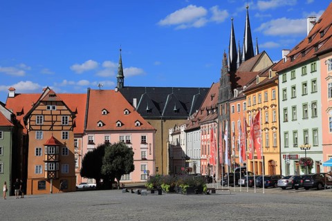 Market square with Stöckl, town hall and St Nicholas, Cheb, Eger, Egerland, Bohemia, Czech