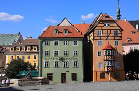 Stöckl, a historic block of houses on the market square, Cheb, Eger, Egerland, Bohemia, Czech