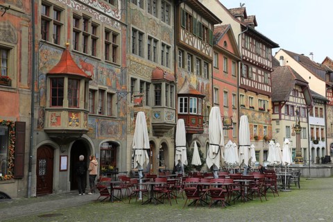 House facade with facade painting in the old town, Stein am Rhein, Canton Schaffhausen, Switzerland