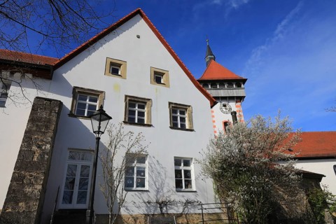 St Gangolf and the Gangolf Tower at the Terraced Gardens, medieval fortification tower, Hollfeld,