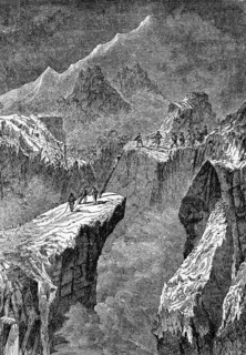 19th century explorers in the Swiss Alps, Switzerland, digital reproduction of a historical model