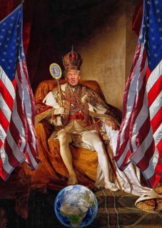 Symbolic image, King Donald, world at his feet, Donald Trump sees himself as a majesty above the