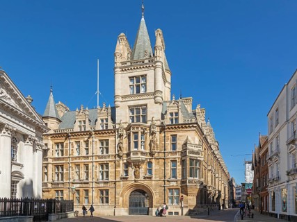 Tower of the Waterhouse Building, Gonville and Caius College, King's Parade, Cambridge, England,