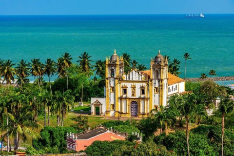 Historic church on the seafront in the historic city of Olinda in Pernambuco, Olinda, Pernambuco,