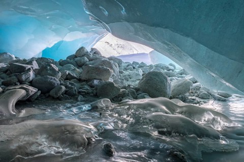 Ice cover in the glacier cave, Glacier Gate, Zinal Glacier, Zinal, Val d' Anniviers, Valais,