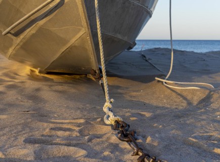 Small fishing boats on the beach, Baabe, Rügen, Mecklenburg-Vorpommern, Germany