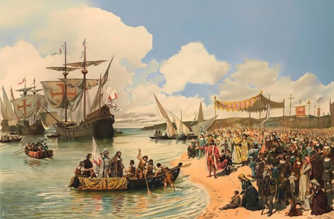 Vasco da Gama leaving the port of Lisbon, Portugal, 1497