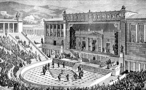 Reconstruction of the Theatre of Dionysus in ancient Athens, Greece
