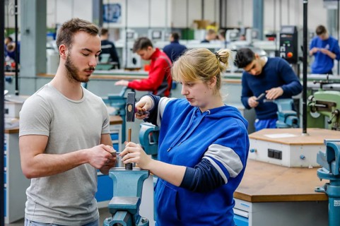 Remscheid, North Rhine-Westphalia, Germany - Trainees in the metalworking trades here during basic