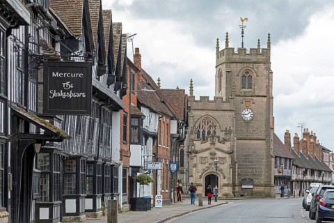 Half-timbered houses, Guild Chapel, Stratford-upon-Avon, England, Great Britain