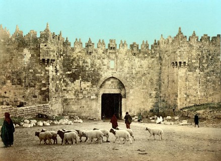 The Damascus Gate, Jerusalem, Holy Land, Israel, c. 1890, Historic, digitally restored reproduction