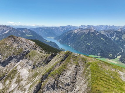 Aerial view, summit ridge of the Unnütz, behind Achensee and Seekarspitze, Unnütz crossing,