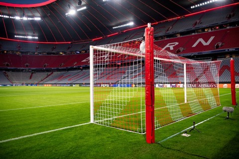 Evening match Allianz Arena, interior, illuminated, Tor tor, lettering FC Bayern Munich, blue hour,