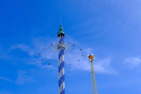 Flying carousel, amusement park, Skyline Park, Bad Wörishofen, Allgäu, Bavaria, Germany