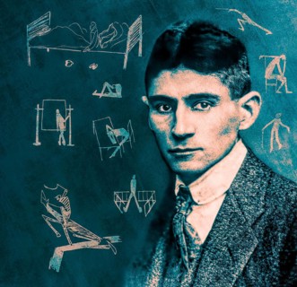Portrait and a drawing of Franz Kafka, German-speaking Bohemian novelist, digitally edited