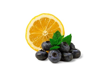 Lemon with blueberries and mint, on a white background, isolate, food concept