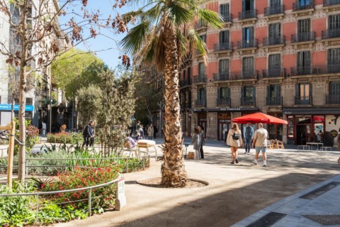 Superblock or Superilla in the Eixample neighbourhood, a highly restricted area of the city in