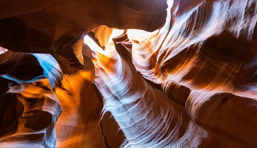 Sandstone formations, light, eroded rock in Slot Canyon, Upper Antelope Canyon, Page, Navajo