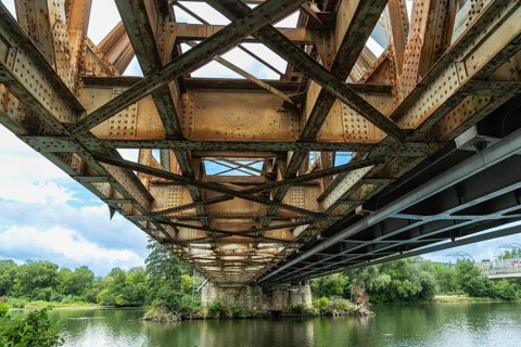 The old railway bridge being converted into the Fiesta Bridge over the Váh River, Capital of