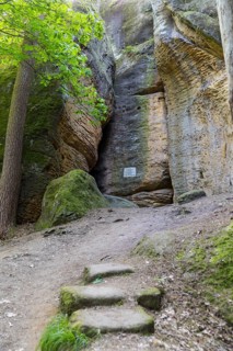 Rocky landscape at the Diebskeller or Götzinger Cave at the Kleiner Bärenstein, Thürmsdorf,