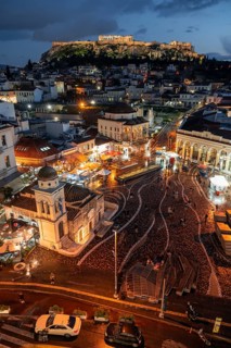 View over the old town of Athens, with Panagia Pantanassa Church, Tzisdarakis Mosque and Acropolis,