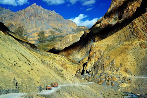Spiti, valley, mountain valley, roads, mountain road, truck, transportation, traffic, Himalayas,