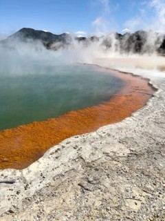 Champagne Pool at the Waiotapu Thermal Track in the colourful geothermal area of Waiotapu Thermal