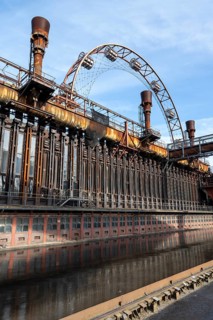 Coke ovens and sun wheel, Zollverein coking plant, UNESCO World Heritage Site, Essen, Ruhr area,