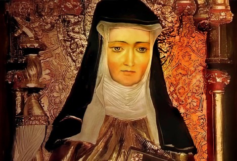 Figure of Hildegard of Bingen, Sibyl of the Rhine, 1098 – 1179, German Benedictine abbess and