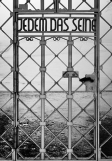 Tor tor to the beech forest concentration camp with the slogan Jedem das Seine on the entrance