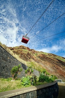 Cable car, Teleférico do Garajau, to the beach of Garajau, Ponta do Garajau stone beach, bathing