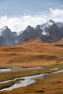 Mountain with glacier in the Keltan Mountains, Sary Beles Mountains, Tien Shan, Naryn Province,