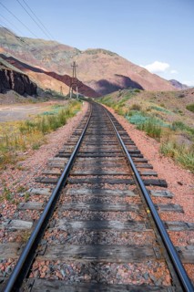 Train line, railway tracks, Chuy Province, Kyrgyzstan