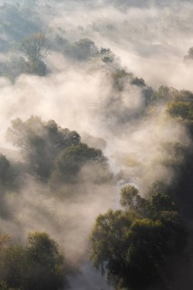 Morning mist on the river Saale in the Saale valley not far from the Dornburg castles,