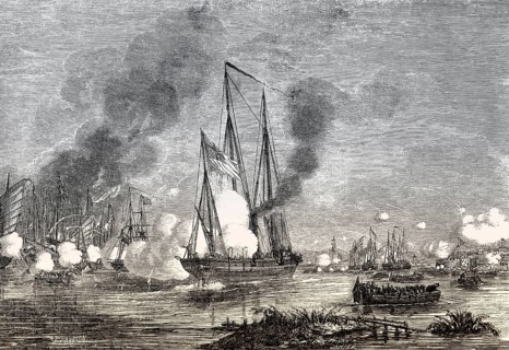 Naval Battle between the English Navy and Chinese junk ships, Second Opium War, 1857