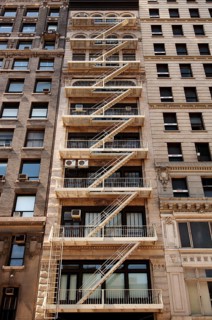 Fire escapes of a high-rise building, New York City, USA