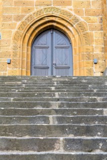 Long and wide staircase to the Gügelkirche St. Pankratius on the Gügel near Scheßlitz, Upper