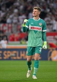 Goal celebration Goalkeeper Alexander Nübel VfB Stuttgart (33) Gesture Gesture MHPArena, MHP Arena