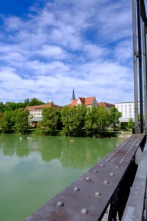 University Church of St Nikola from the Inn footbridge, Fünferlsteg over the Inn, Passau, Lower