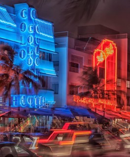 Ocean drive by night, South Beach, Miami, Florida, USA