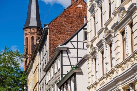Street with old buildings from the Wilhelminian era in Wuppertal, Germany