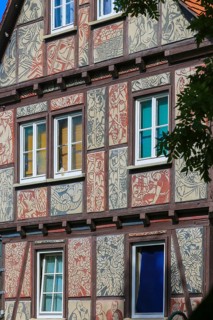 Half-timbered house, former restaurant Tübinger Tor, facade painting, window, Reutlingen,