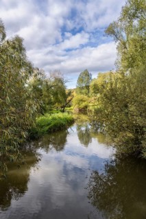 The Stockacher Aach flows through the autumn-coloured Stockacher Aachried into western Lake