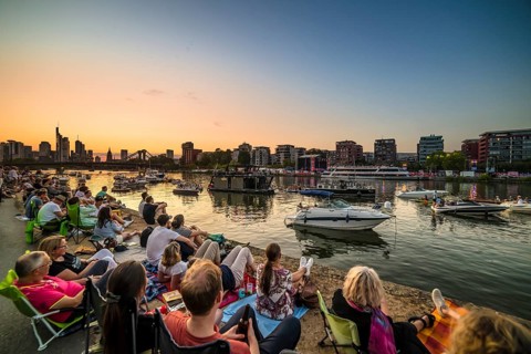 Europe Open Air Concert at the Weseler Werft in front of the Skyline am Main, Deutschherrnufer,