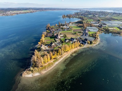 Aerial view of the north-western tip of the island of Reichenau with the district of Niederzell and