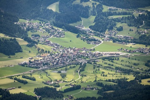 View of St. Johann in Tyrol, view of the village, Tyrol, Austria