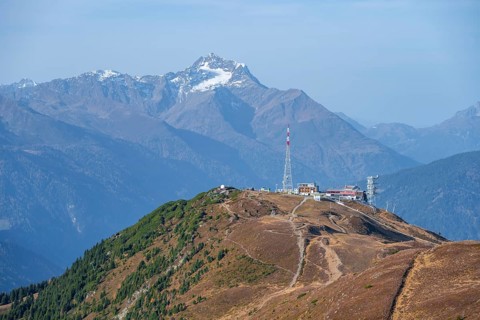 Venet mountain station and summit, Venet mountain railway, behindHoher Riffler, Ötztal Alps, Tyrol,
