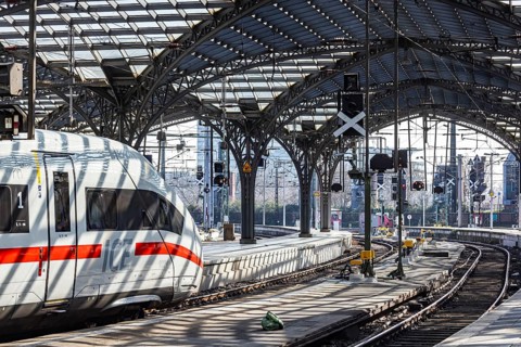 Cologne Central Station, platform hall and ICE. Cologne, North Rhine-Westphalia, North