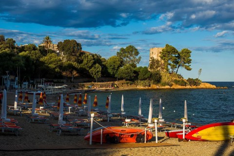 Torre di Santa Maria Navarrese, sunset, Santa Maria Navarrese, Gulf of Orosei National Park,